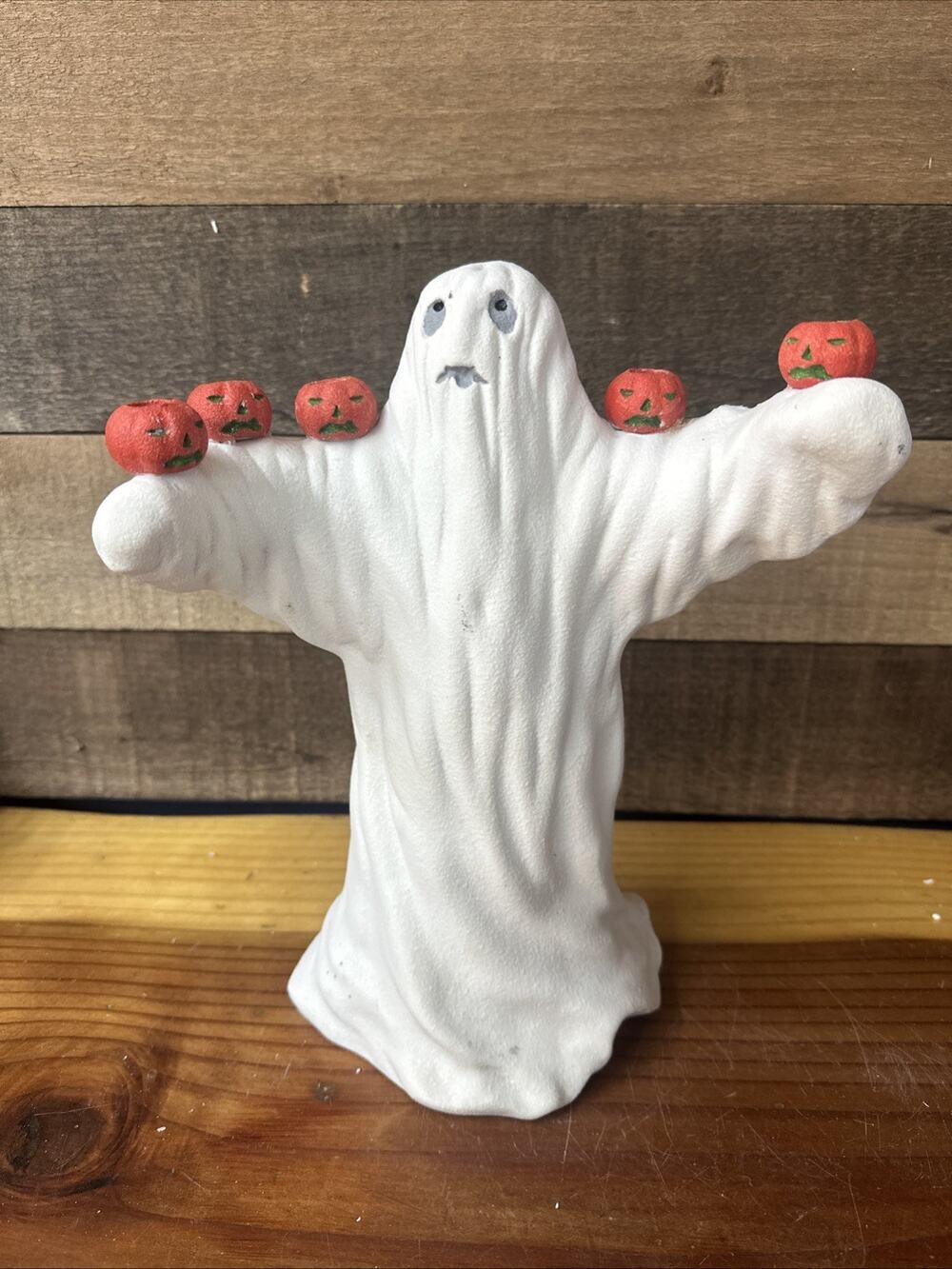Vintage Halloween Ghost Pumpkin Ceramic Candelabra Silvestri Celebrations Flaw